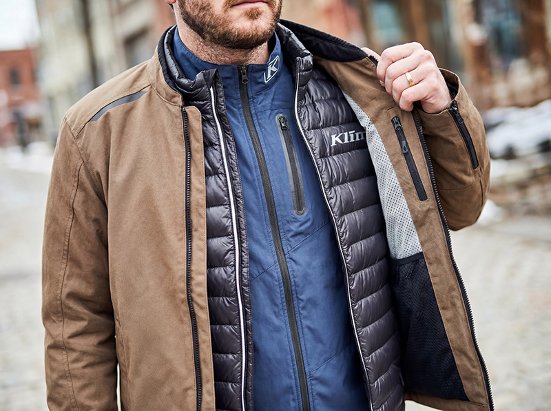 Guy wearing Klim layering system